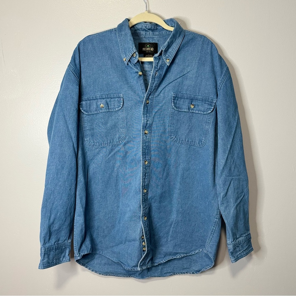 💎 VINTAGE 💎 RedHead Denim Button-Up Shirt – Light Wash (L)